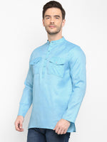 Hangup Men Standard Solid Men's Indian Wear-Sky_2Pkt_Short_Kurta