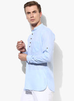 Hangup Men Slim Solid Men's Indian Wear-SkyBlueKurta