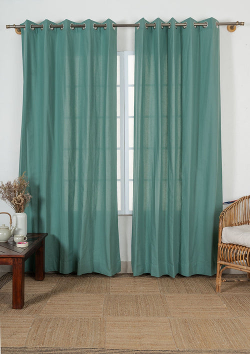 Solid aqua blue 100% cotton plain curtain for bedroom - Room darkening - Pack of 1-240421010