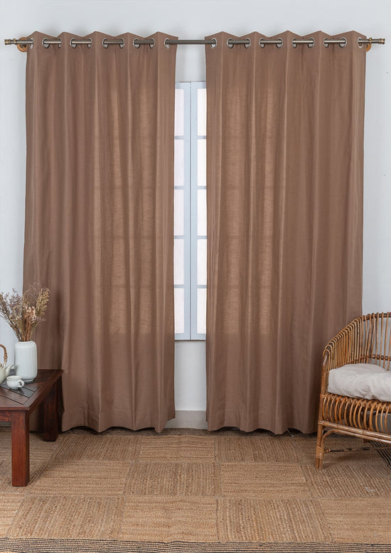 Solid chocolate brown 100% cotton plain curtain for bedroom - Room darkening - Pack of 1-240421016