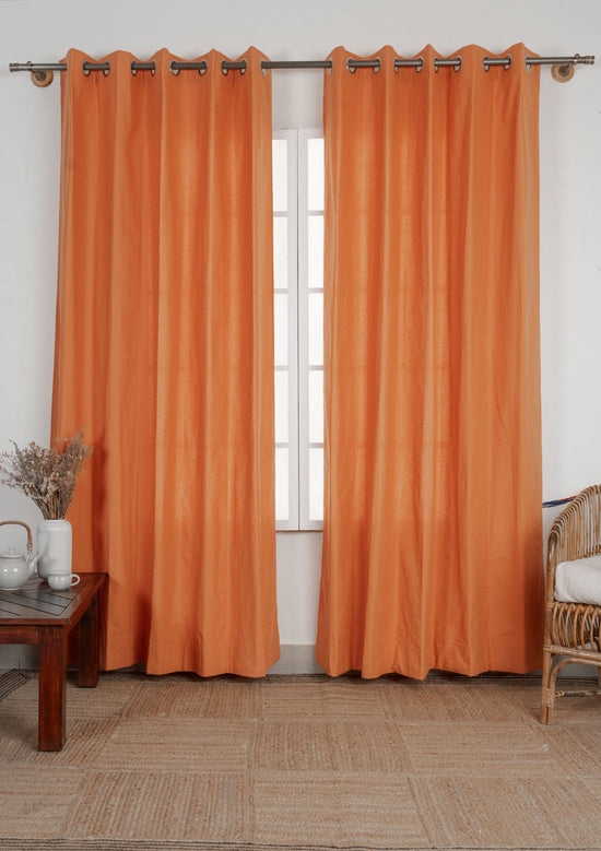 Solid orange 100% cotton plain curtain for bedroom - Room darkening - Single-240422002