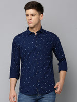 Men Spread Collar Printed Navy Blue Shirt-StaplePrints-0579-Navyblue