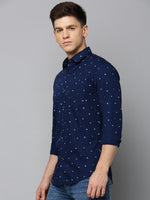 Men Spread Collar Printed Navy Blue Shirt-StaplePrints-0579-Navyblue