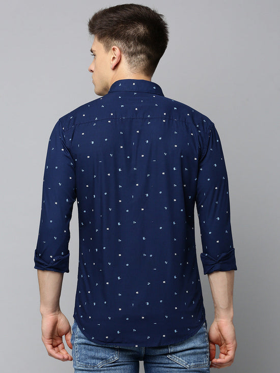 Men Spread Collar Printed Navy Blue Shirt-StaplePrints-0579-Navyblue