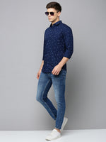 Men Spread Collar Printed Navy Blue Shirt-StaplePrints-0579-Navyblue