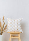 Stardust Printed 100% cotton geometric mettalic print cushion cover for sofa - White-230454093