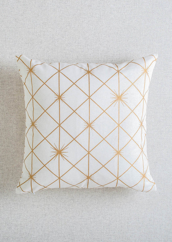 Stardust Printed 100% cotton geometric mettalic print cushion cover for sofa - White-230452093