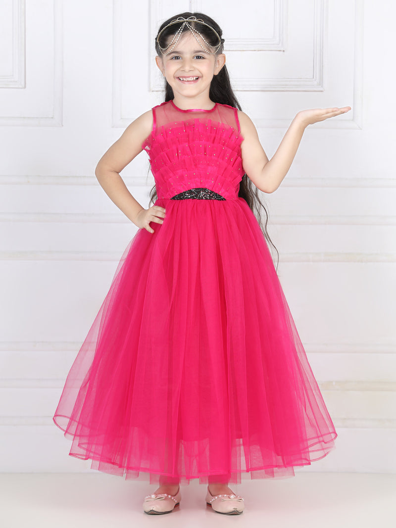 Toy Balloon Kids Fuchsia Pink Full Length Girls Party Wear Gown