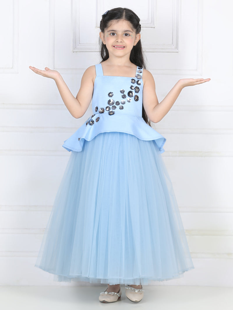 Toy Balloon Kids Light Blue Full Length Girls Party Wear Gown