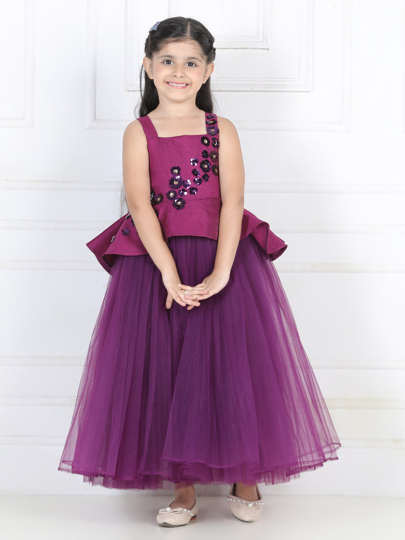 Toy Balloon Kids Purple Full Length Girls Party Wear Gown