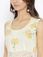 Floral printed maxi dress with lace inserts with Yellow print