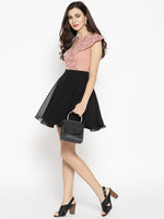 Broad collar with block print Skater Dress in Dusty Pink