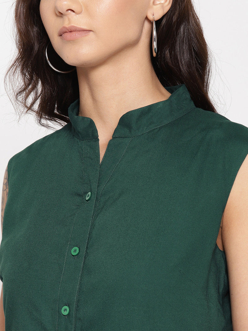 Front placket two layer midi dress in Bottle Green