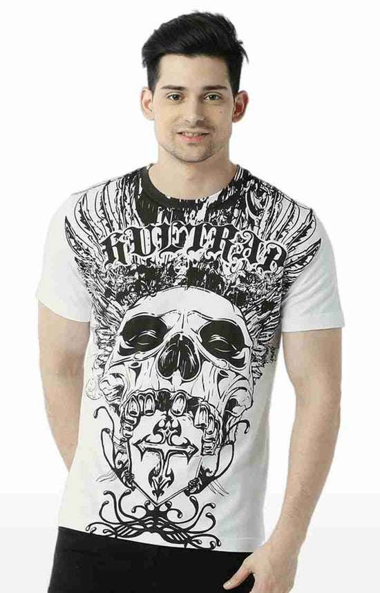 Huetrap White Mens Short Sleeve Graphic Printed Tshirt-HT15MKGRAOFW00059