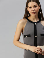 Women Shoulder Straps Solid Bodycon Grey Dress-TG-2020A-Grey