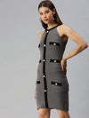 Women Shoulder Straps Solid Bodycon Grey Dress-TG-2020A-Grey