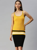 Women Shoulder Straps Solid Bodycon Yellow Dress-TG-2025-Yellowblack