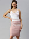 Women Shoulder Straps Striped Bodycon Peach Dress-TG-2026-Peachwhite