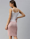 Women Shoulder Straps Striped Bodycon Peach Dress-TG-2026-Peachwhite