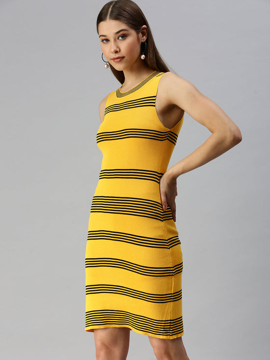 Women Striped Bodycon Yellow Dress-TG-2101-Yellow