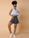 Women Solid Grey Flared Mini Skirt-TG-A-98-Grey