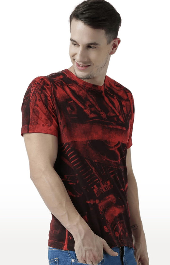 Huetrap Red Mens Short Sleeve Graphic Printed Tshirt-HT17MKGRARED01067