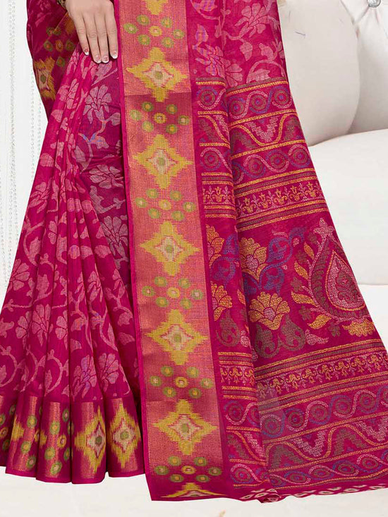 Saree Mall Women's Cotton Blend Pink Printed Designer Saree With Blouse Piece-TNZC04D