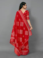 Saree Mall Women's Cotton Blend Red Printed Designer Saree With Blouse Piece-TNZC12A