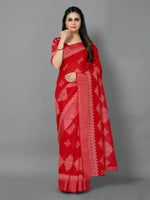 Saree Mall Women's Cotton Blend Red Printed Designer Saree With Blouse Piece-TNZC12A