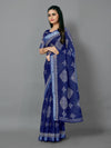 Saree Mall Women's Cotton Blend Navy Blue Printed Designer Saree With Blouse Piece-TNZC12B