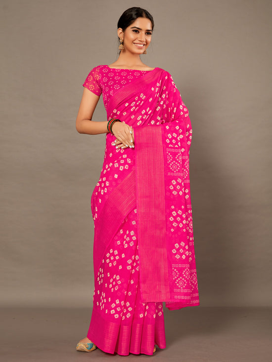 Saree Mall Women's Cotton Blend Pink Printed Celebrity Saree With Blouse Piece-TNZC16B