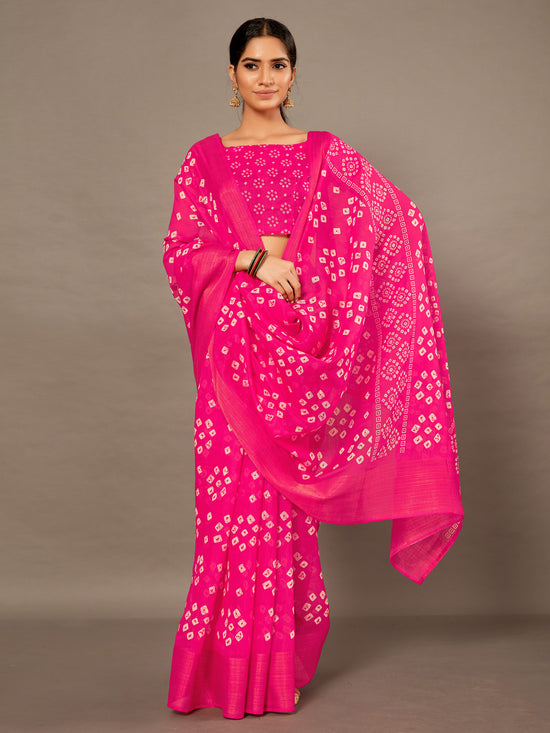 Saree Mall Women's Cotton Blend Pink Printed Celebrity Saree With Blouse Piece-TNZC16B