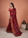 Saree Mall Women's Cotton Blend Maroon Printed Designer Saree With Blouse Piece-TNZC18D