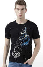 Huetrap Black Mens Short Sleeve Graphic Printed Tshirt-HT17MKGRABLK00862