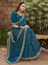 Saree Mall Women's Vichitra  Teal Blue Printed Designer Saree With Blouse Piece-TRANA81952