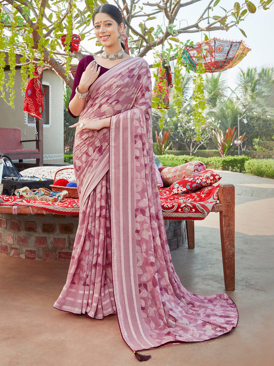 Saree Mall Women's Chiffon Mauve Printed Celebrity Saree With Blouse Piece-TRIPTI4002