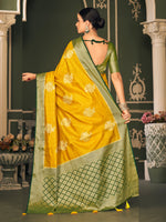 Saree Mall Women's  Blend Yellow Woven Design Designer Saree With Blouse Piece-TRISHA7904