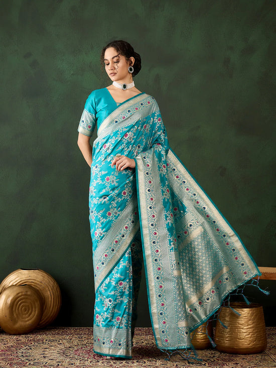 Suha Womens Fashion Ethnic Teal Color Sarees-MLSHWSA1461TEL0ONE