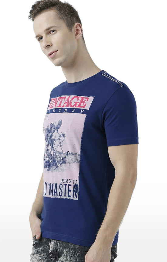 Huetrap Blue Mens Short Sleeve Graphic Printed Tshirt-HT17MKGRALNY00798