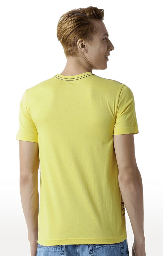 Huetrap Yellow Mens Short Sleeve Graphic Printed Tshirt-HT16MKGRAYLW00377