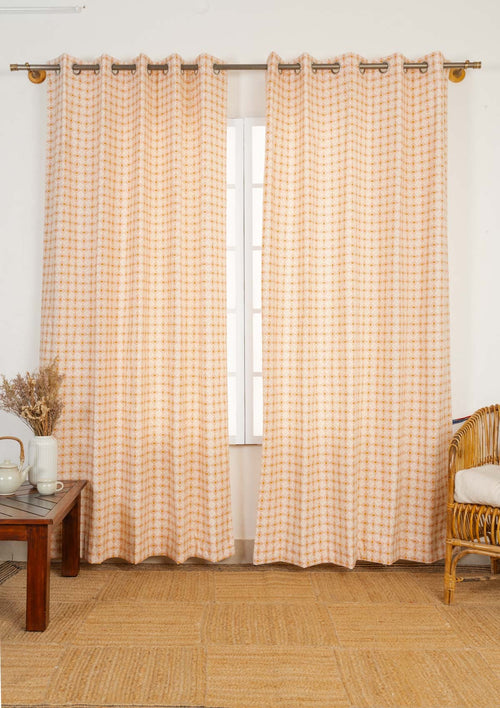 Terrazo 100% cotton geometric curtain for living room - Room darkening - Mustard - Single - Pack of 1-240422004