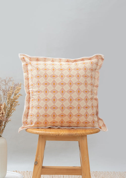 Terrazo 100% cotton geometric cushion cover for sofa - Mustard - With baby overlock-240454004