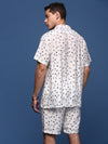 Men Printed Cuban Collar White Relaxed Fit Co-Ords Set-Timo-2992-White