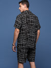 Men Printed Cuban Collar Black Relaxed Fit Co-Ords Set-Timo-2993-Black