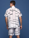 Men Printed Cuban Collar White Relaxed Fit Co-Ords Set-Timo-2997-White