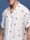 Men Printed Cuban Collar White Relaxed Fit Co-Ords Set-Timo-3000-White