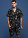 Men Printed Cuban Collar Black Relaxed Fit Co-Ords Set-Timo-3012-Black