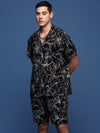 Men Printed Cuban Collar Black Relaxed Fit Co-Ords Set-Timo-3012-Black