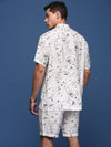 Men Printed Cuban Collar White Relaxed Fit Co-Ords Set-Timo-3016-White