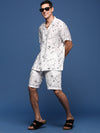 Men Printed Cuban Collar White Relaxed Fit Co-Ords Set-Timo-3016-White